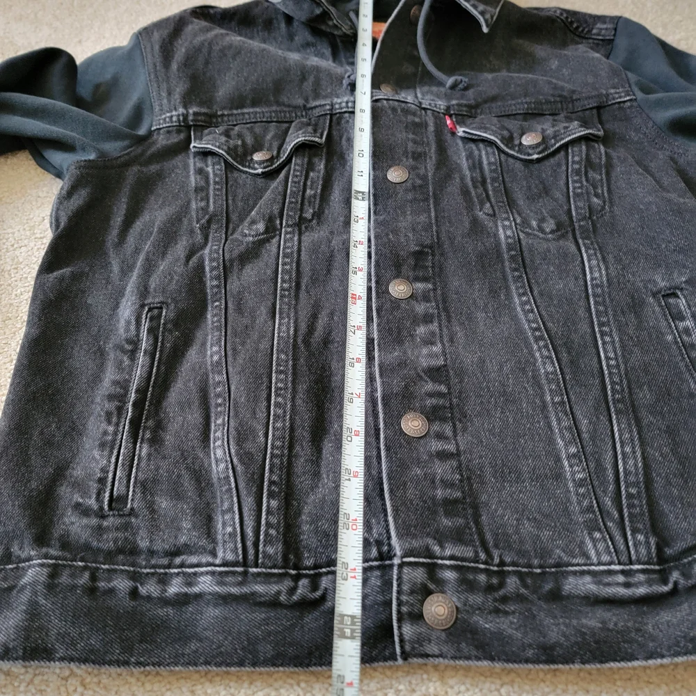 LEVIS Vintage Fit Hybrid Hooded Denim Trucker Hoodie Jean Jacket Mens  Medium - Picture 3 of 8